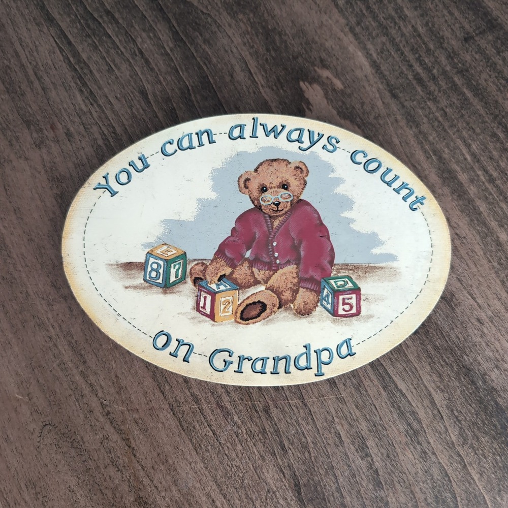 Vintage 1994 Tender Heart Treasures Count On Grandpa Teddy Bear Wood Wall Plaque